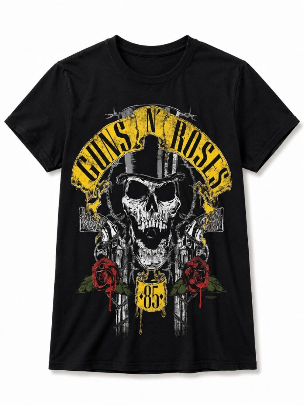 🤘🏻 Guns N' Roses Skull & Roses Graphic Band Tee Black T-Shirt Size Medium